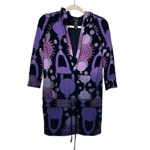 Custo Barcelona Sweatshirt Womens XS Black Purple Floral Pullover Hoodie Tunic 1